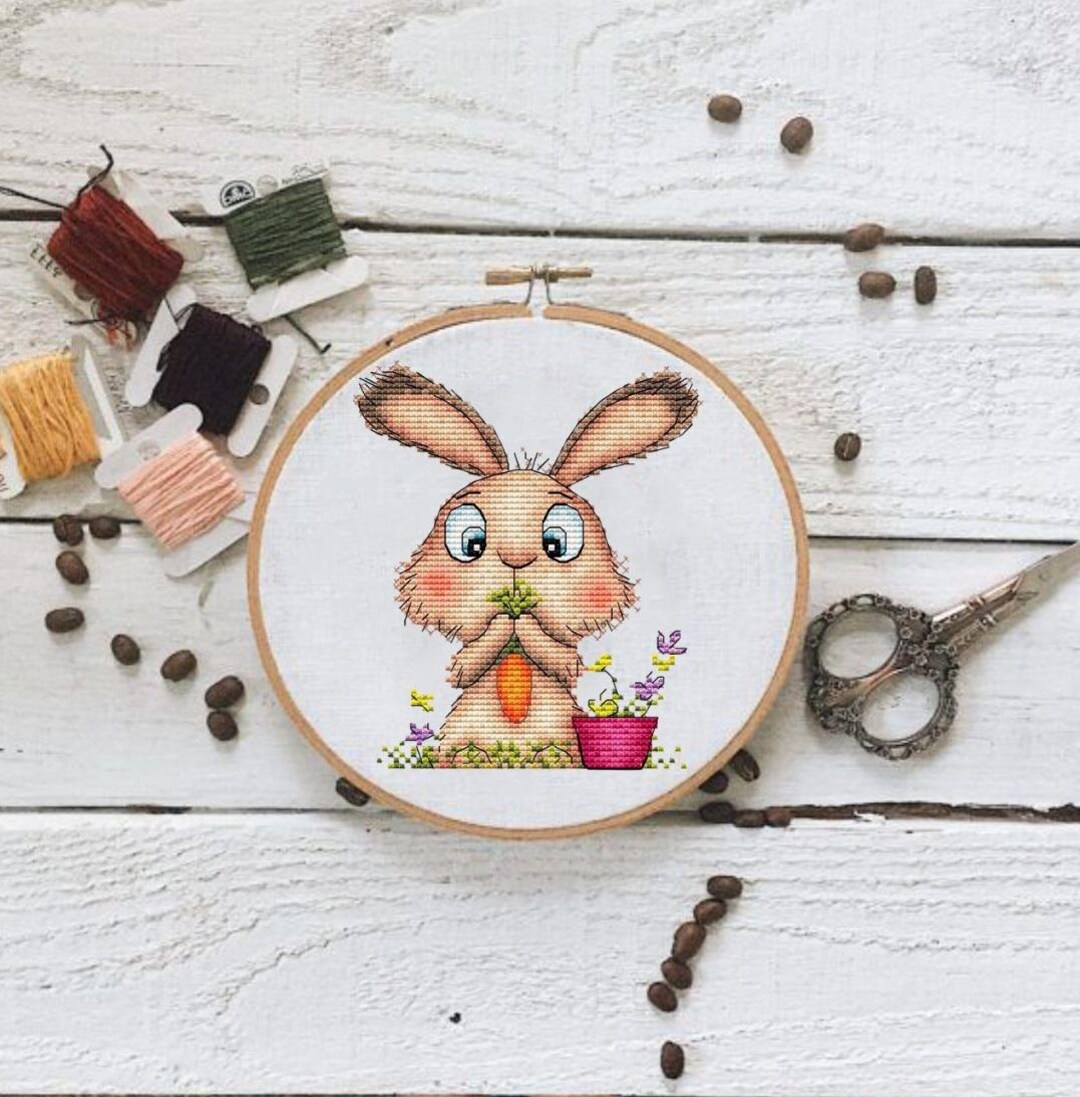 Cute Bunny Cross Stitch Pattern | Easter Rabbit | PDF Embroidery Chart ...