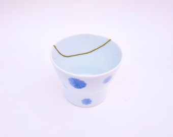 Kintsugi Aardewerk - Kintsukuroi Bowl - Puro Kintsugi Traditionele Reparatie - Antieke Japanse Keramiek - Porselein Blauw Wit