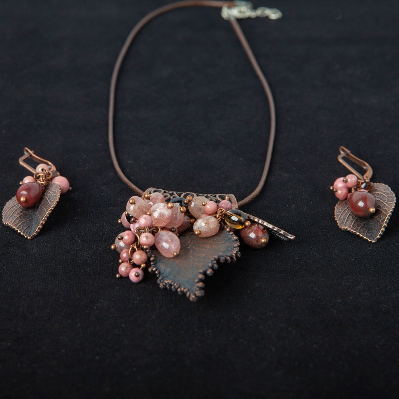 Real birch leaf necklace Electroformed jewelry set Leaves necklace and earrings