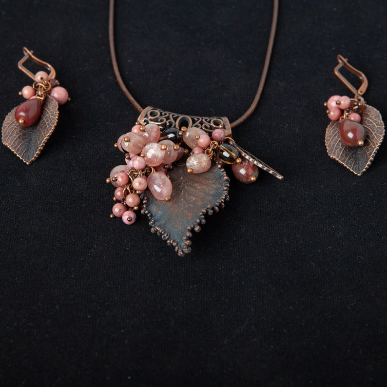 Real birch leaf necklace Electroformed jewelry set Leaves necklace and earrings
