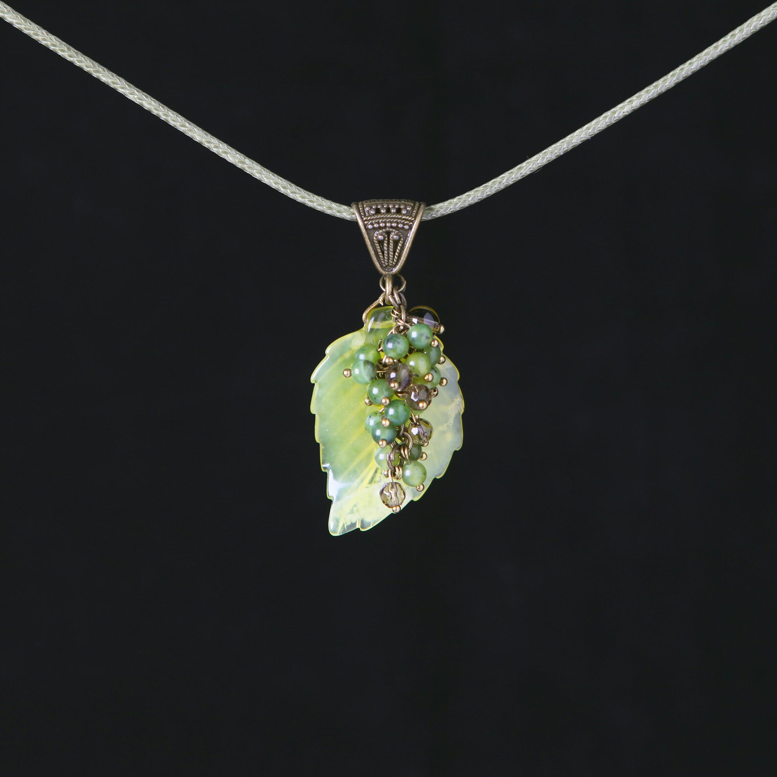 Genuine jade jewelry Leaf necklace and earring set Druid Etsy