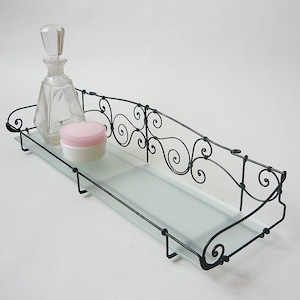 Metal glass iron wire patinated shelf, ornamental cottage rustic shelf, Art Nouveau shelf, kitchen bathroom shelf, metal iron furniture