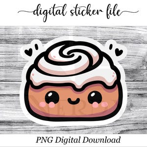 Kawaii Cinnamon Bun Stickers, Kawaii Stickers, Kawaii Food Sticker, Cinnamon Bun Sticker, Cinnamon Roll Sticker, Cute Sticker, Digital Files