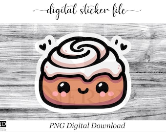 Kawaii Cinnamon Bun Stickers, Kawaii Stickers, Kawaii Food Sticker, Cinnamon Bun Sticker, Cinnamon Roll Sticker, Cute Sticker, Digital Files
