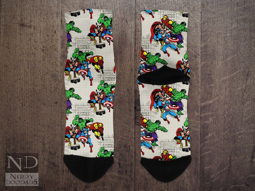 Superhero Inspired Adult Socks, Comic Book Character Socks, Adult Crew