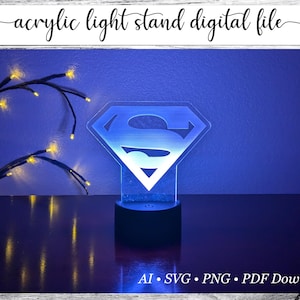 Super Hero Acrylic Light Stand FILE, Superhero Nightlight File, Glowforge Nightlight File, Laser Cut and Engrave File, Glowforge Files