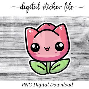 Kawaii Sticker, Cute Sticker of Tulips, Flower Sticker, Tulip Sticker, Kawaii Tulip Sticker, Journal Sticker, Planner Sticker, Digital Files