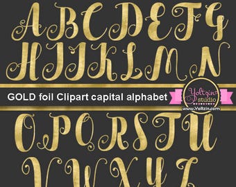 Gold Foil Alphabet Clipart / Gold foil Letters clip art / Golden metal Font Alphabet Letters alpha 26 Elements PNG capital Instant Download