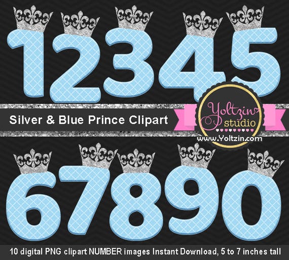 Prince Clipart Silver Crown Blue Numbers Baby Boy Clip Art Etsy