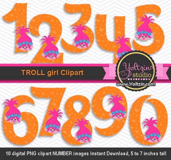 Trolls Clipart Poppy Numbers Orange Hot Pink Girl Age Digital Etsy