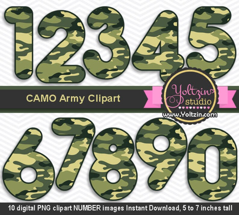 Camo clipart numbers army camouflage Clip art camo green | Etsy