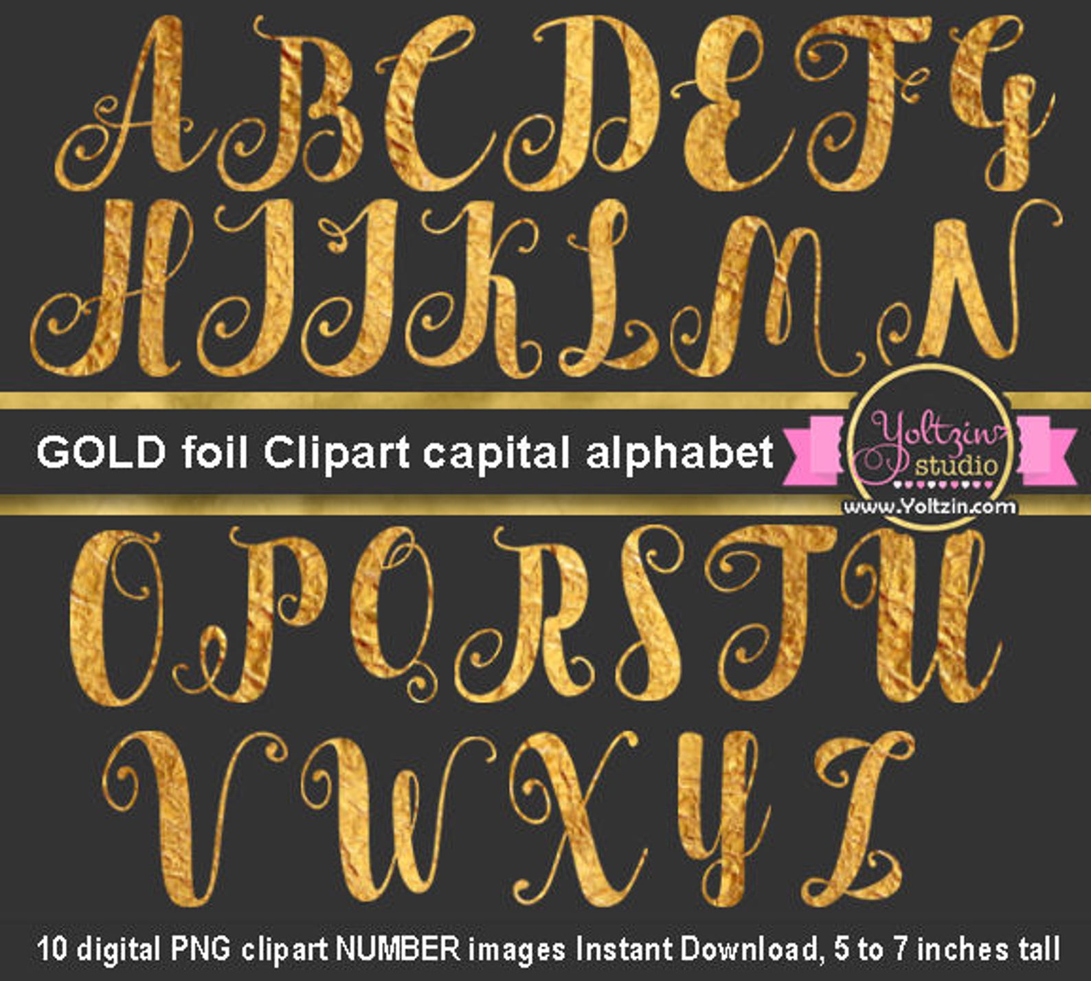Gold Foil Alphabet Clipart / Golden metallic Letters clip art Etsy