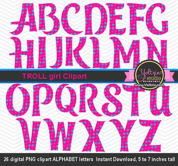 trolls clipart alphabet hot pink blue flowers girl poppy age etsy