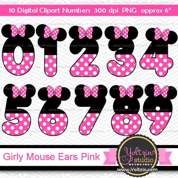 Minnie Mouse Clipart Numbers Ears Pink Black Age Digital Clip Etsy