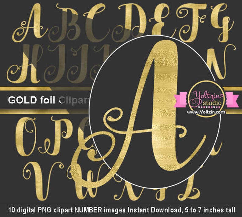Gold Foil Alphabet Clipart / Gold foil Letters clip art / | Etsy