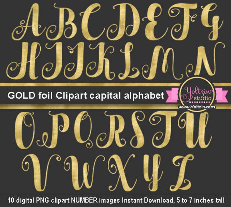 Gold Foil Alphabet Clipart / Gold foil Letters clip art / Etsy