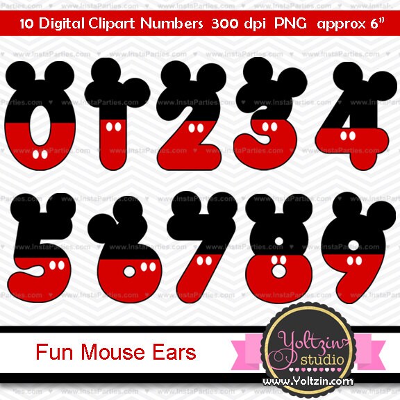 Mickey Mouse Clipart Numbers Clip Art Digital Png Images Etsy