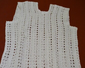 Handmade White Crocheted Sleeveless Sweater Top - Size Small