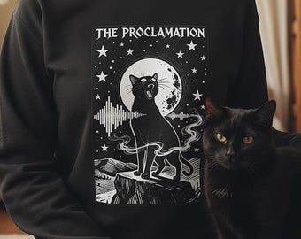 魔女風黒猫タロットスウェットシャツ：天体月、ゴシックウィッチコア