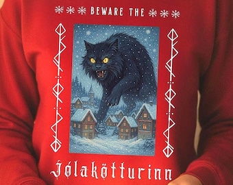 Yule Cat Sweatshirt: Icelandic Folklore Gothic Winter Solstice Crewneck