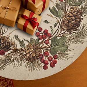 Jupe de sapin de Noël rustique : imprimé pomme de pin, décoration de ferme de Noël (43,98 in)