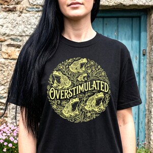 Overstimulated Frog Shirt: Cottagecore Frog Tee, Funny Anxiety Shirt, Nature Aesthetic Shirt, Frog Graphic Tee, Comfort Colors Unisex TShirt Black