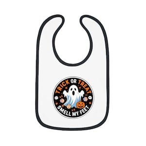 Halloween Baby Bib - Trick or Treat Cute Ghost Design, Baby Feeding Bib, Halloween Gift, Infant Bib, Toddler Wear