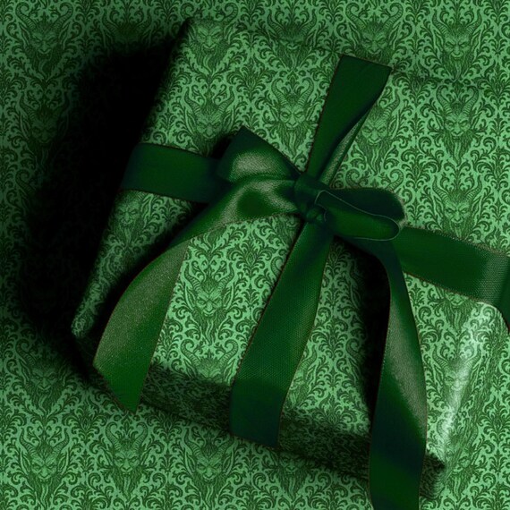 Green Krampus Gift Wrap: Luxury Gothic Christmas Wrapping Paper for Dark Holiday Aesthetics