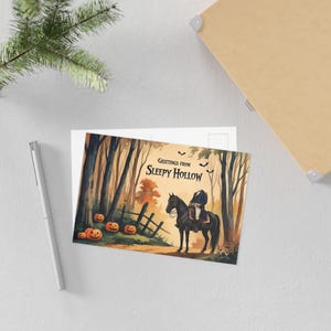 Greetings from Sleepy Hollow Postcards, Spooky Greetings Cards, Sleepy Hollow New York, Headless Horseman Postcard, Halloween Collectibles
