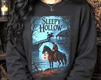 Sleepy Hollow rund hals: Gotisk Halloween-tröja, Spooky Headless Horseman-tröja, Dark Academia-höstkläder, Skräckfilmströja