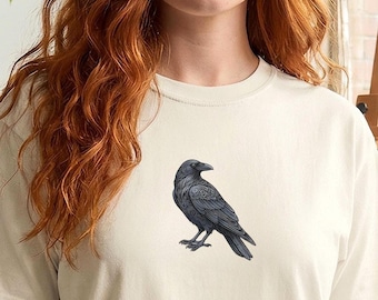 Gothic Crow T-Shirt: Ornate Raven Illustration, Witchy Comfort Colors Tee