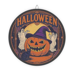 Vintage Halloween Wood Sign, Halloween Decor, Vintage Circle Sign, Rustic Halloween Wall Art, Fall Decoration