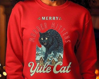 Yule Cat Sweater: Witchy Holiday Sweatshirt, Christmas Folklore Crewneck