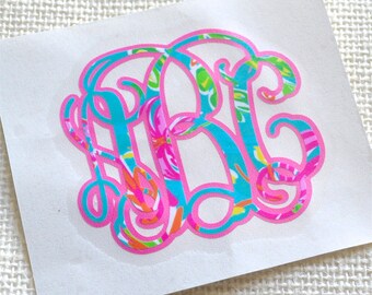Double Layered Monogram, Vine Font Monogram, Monogram Sticker Vinyl Monogram Decal, Pattern Monogram, Lilly Inspired Vinyl Decal