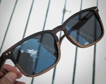 Walnut and ebony wood, square  style, wood sunglasses, by Paul Ven, handmade personalised gift, engraved sunglasses