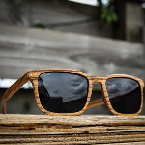 Zebra wood sunglasses, square  style, wood sunglasses, by Paul Ven, handmade personalised gift, engraved sunglasses