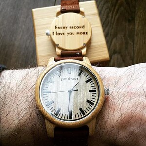 Engraved Wood Watch by Paul Ven, christmas gift for husband, farther, son, personalised watch, anniversary gift