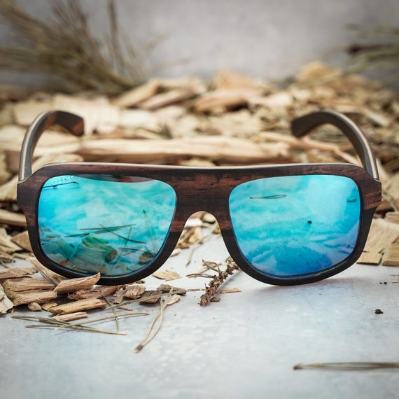 Flat Top gafas de sol de madera de aviador polarizadas lentes de espejo azul gafas de sol vintage personalizadas y grabadas regalo de madera de aniversario Etsy Espana