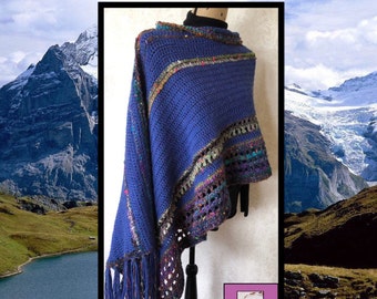 Blue Crochet Poncho, Boho Gypsy Shawl, Crochet Poncho, Boho Crochet Shawl, Knit Wrap, Freeform Crochet, Lace Poncho, Boho Chic Wrap, Poncho