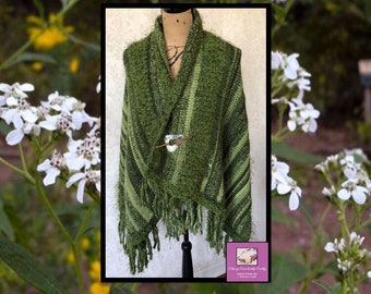 Crochet Green Shawl, Bohemian Shawl, Crochet Poncho, Boho Crochet Shawl, Knit Wrap, Freeform Crochet, Lace Shawl, Boho Chic Wrap, Capelet