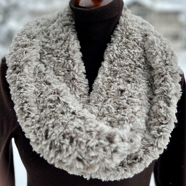 Faux fur infinity crochet scarf - super soft, glamorous and can be worn in a variety of ways.