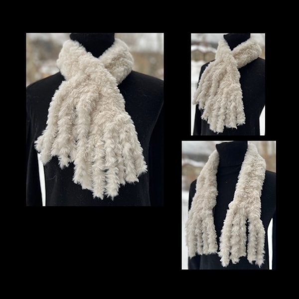 Plush Faux Fur Neck Warmer with Fringe Detail - versatile and stylish.