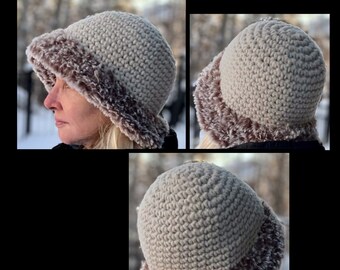 Faux Fur Trimmed Bucket Hat - Boho Chic, Warm and Comfortable.