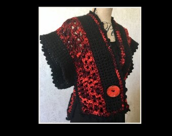 Hand Knit Crochet Cardigan: Boho Festival Hippie Vest; FREE SHIPPING!