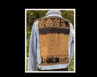 Embellished Denim Jacket: Tapestry, Lace, and Beaded Trim.  Free Shipping!