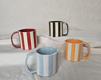 Hand built Striped Ceramic Mug