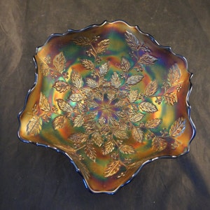 Fenton Holly Berries Carnival Glass Bowl Ruffled 9 1/2 Inches