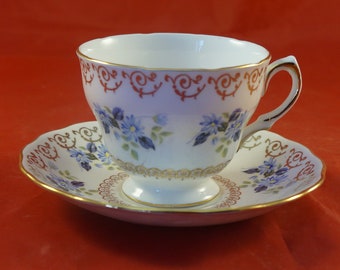 Colclough Fine Bone China Cup et Soucoupe Fleurs Bleues