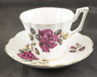 Grosvenor Fine Bone China Cup and Saucer RED ROSES