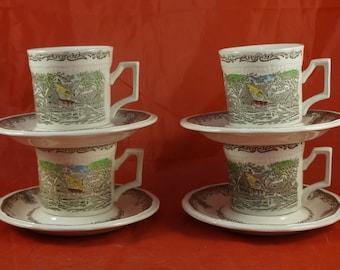 Lot of 4 Cups and Saucer Kensington Shakespear&#39;s Sonnets